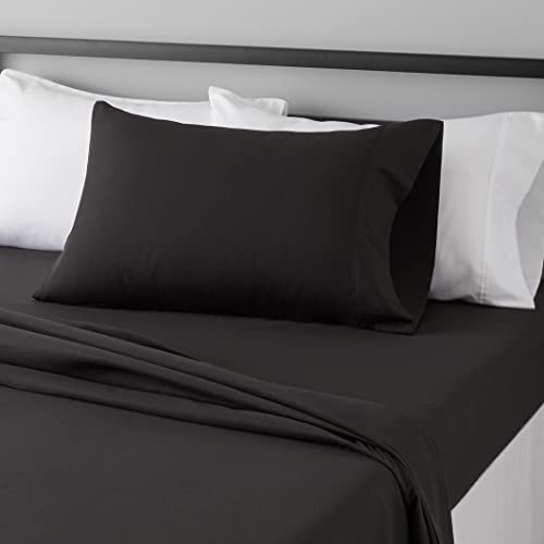 Amazon Basics Lightweight Super Soft Easy Care Microfiber 3-Piece Bed Sheet Set with 14-Inch Deep Pockets, Twin XL, Black, Solid