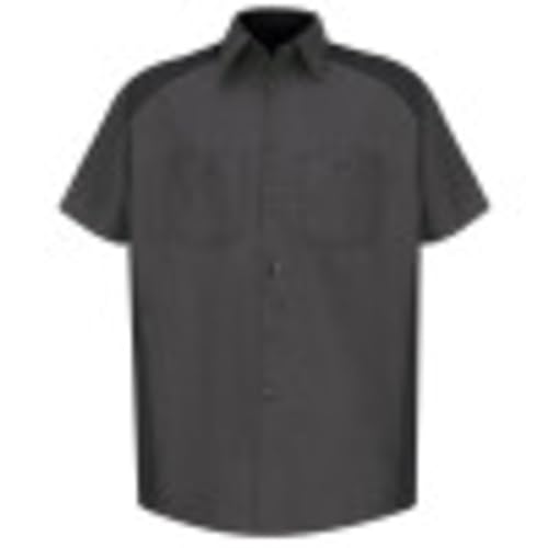 Red Kap Men's Standard Motorsports Shirt, Short Sleeve, Charcoal/Black, X-Large
