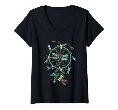 Womens Dragonfly Dreamcatcher American Natural - Dragonfly Watching V-Neck T-Shirt