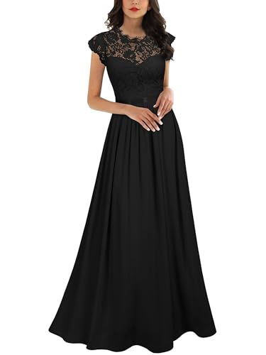 Miusol Women's Formal Floral Lace Evening Party Maxi Dress Black
