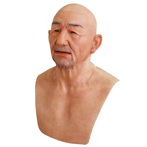 Yuewen William Silicone Head Mask Realistic Old Man Face Mask Cosplay Halloween (Ivory white)