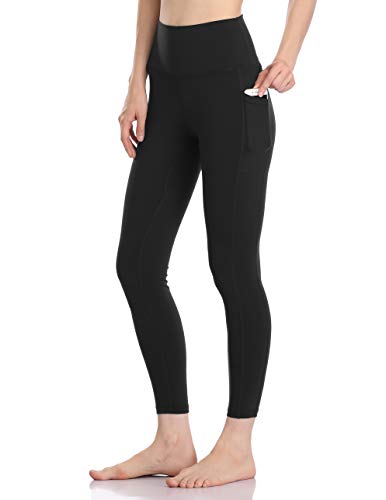 Colorfulkoala Women's High Waisted Tummy Control Workout Leggings 7/8 Length Yoga Pants with Pockets (XS, Black)