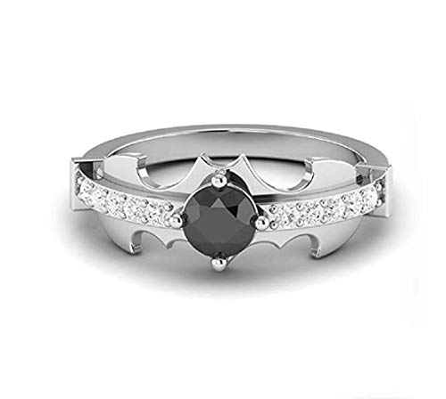 Classic 1.00 CTW Round Cut Created Black CZ Diamond Beautiful Batman Designed Engagement Wedding Ring 14K White Gold Over 925 Sterling Sliver Gift for Her,Promise Ring for Womens