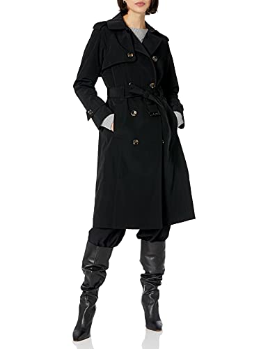 London Fog Women's Double-Breasted 3/4 Length Belted Trench Coat, Black, XL