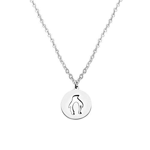 FEELMEM Penguin Necklace Round Disc Cutout Penguin Pendant Necklace Best Friend Gift Bridesmaid Gift (silver)