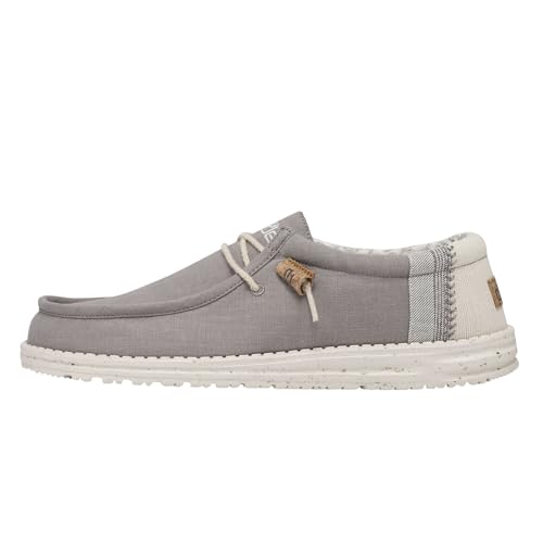 Hey Dude Men's Wally Linen Natural Grey Size 8 | Men’s Shoes | Men's Lace Up Loafers | Comfortable & Light-Weight