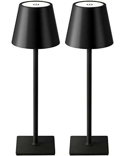 KDG 2 Pack Cordless Table Lamp,Portable LED Desk Lamp, 5000mAh Battery Operated, 3 Color Stepless Dimming Up, for Restaurant/Bedroom/Bars/Outdoor Party/Camping/Coffee Shop Night Light(Black)