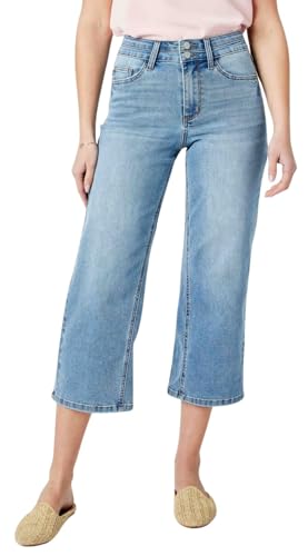 Judy Blue Women's High Waist Double Waistband Cropped Wide Leg Jeans (Medium Blue, 15)