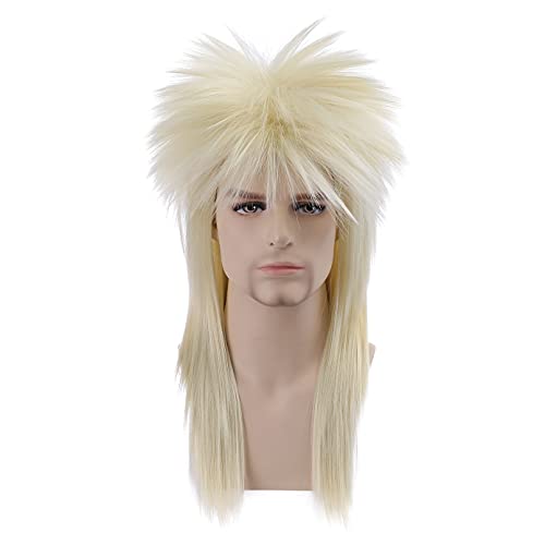 BERON 70s 80s Wig for Women and Men Halloween Costume Wig Rocking Punk Rocker Mullet Wig Blonde