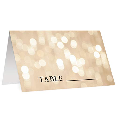 Bokeh Place Cards Pack of 50 Wedding Sparkling Table Placecards Scored 3.5' x 2' Tented Escort Cards Fill In Blank Reserved Seating Birthday Engagement Party, Rehearsal Dinner All Occasion Champagne