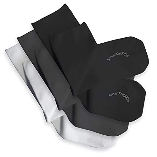 SmartKnitKIDS Sensory-Friendly Sensitivity Seamless Socks - 3 Pack (Black Charcoal & White, X-Large)