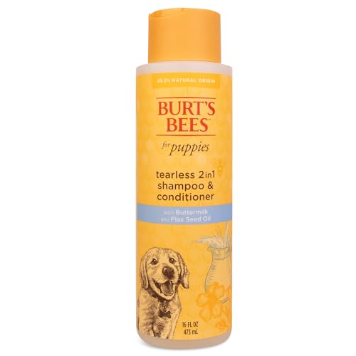 Burt's Bees for Pets Puppies Naturally Derived Tearless 2 in 1 Shampoo and Conditioner - Made with Buttermilk and Linseed Oil - Best Tearless Puppy Shampoo for Gentle Skin, 16 Oz