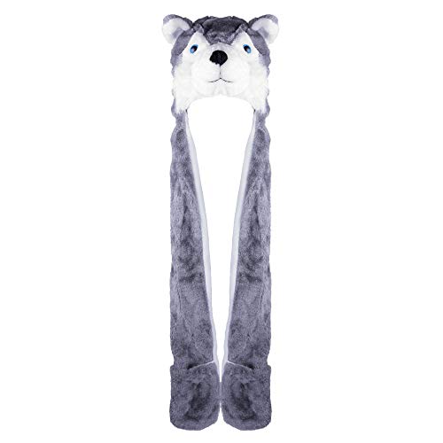 Super Z Outlet Cute Plush Animal Hat Winter Warm Winter Fashion Clothing Accessories (Husky/Wolf-Long) Gray