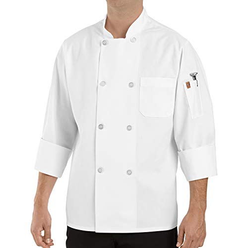 Chef Designs Men's Eight Pearl Button Chef Coat, White, Medium