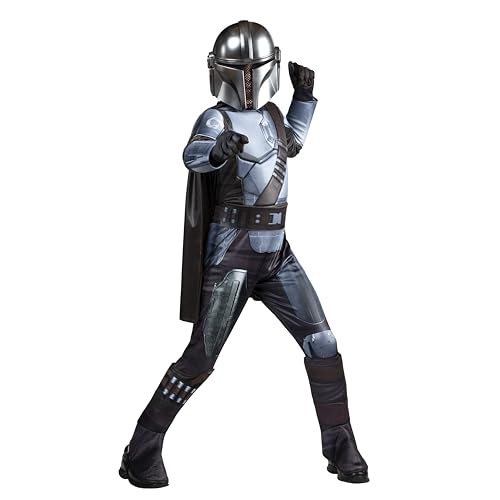 STAR WARS The Mandalorian Official Youth Costume - Padded Jumpsuit with Gloves, Detachable Cape, and Plastic Mask (XS) Multi