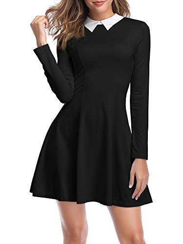 TORARY Womens Black Dress Peter Pan Collar Long Sleeve Wednesday Addams Costume