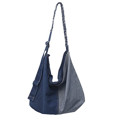 Single color Denim Canvas Handbag Cross Body Shoulder Purse Bag Tote-Handbag for Women (477-Braided shoulder straps)