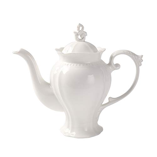Fine Porcelain Ultra White English Teapot, Coffee Pot, Victoria Style, Light Weight, 37 Oz