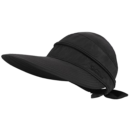 Simplicity Black Sun Hat 2 in 1 UPF 50+ Sun Protective Beach Visor Hat Garden Hats for Women Black