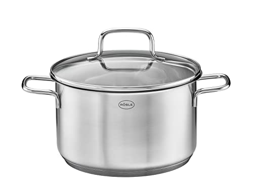Rösle Basics Line Stainless Steel High Casserole Pot with Glass Lid, 6.2-inch Diameter