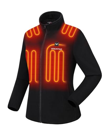 Venustas Women's Fleece Heated Jacket with Battery Pack 7.4V, 5 heating zones, Fleece Heated Coat with Premium Zippers
