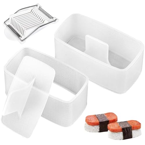 UERIAJIL Musubi Mold Kit Musubi Maker Press 2 Pack with Luncheon Meat Slicer and Rice Paddle - Create Authentic Hawaiian Musubi at Home Non-Stick, The Musubi Mold is Used in Hawaii Restaurants !