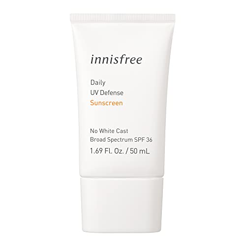 innisfree Daily UV Defense Sunscreen Broad Spectrum SPF 36 with No White Cast, Invisible Korean Sunscreen (Packaging May Vary)