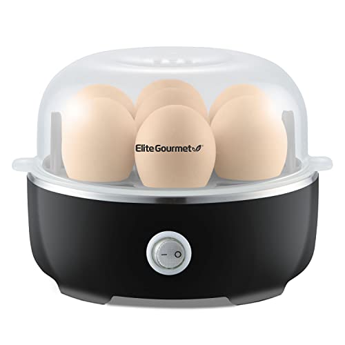 Elite Gourmet EGC115B Easy Egg Cooker Electric 7-Egg Capacity, Soft, Medium, Hard-Boiled Egg Cooker with Auto Shut-Off, Measuring Cup Included, BPA Free, Classic Black