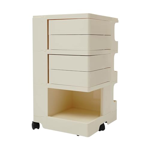 CNCEST 3-Tiers Storage Cabinet, Movable Storage Cabinet, Free Standing Cabinet, 74x41x43cm (Off White)