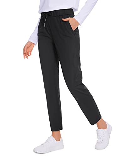 CRZ YOGA Womens 4-Way Stretch Ankle Golf Pants - 7/8 Dress Work Pants Pockets Athletic Travel Casual Lounge Workout Black X-Large