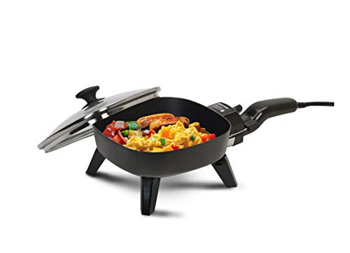 Elite Gourmet EFS-400 Personal Stir Fry Griddle Pan, Rapid Heat Up, 600 Watts Non-stick Electric Skillet with Tempered Glass Lid, Size 7' x 7'