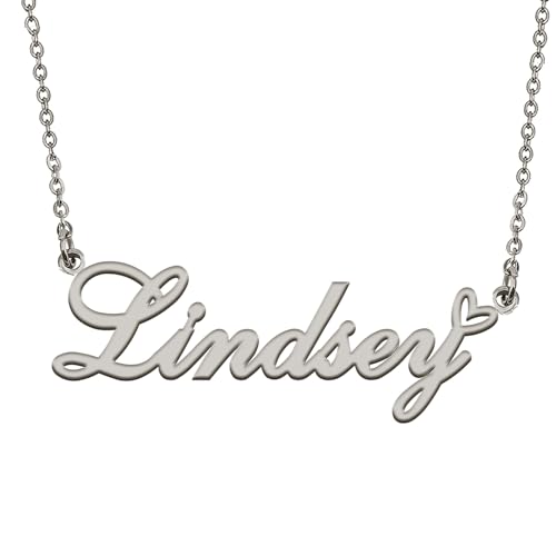 HUAN XUN Customized Stainless Steel Name Necklace Silver for Women New Mom Lindsey