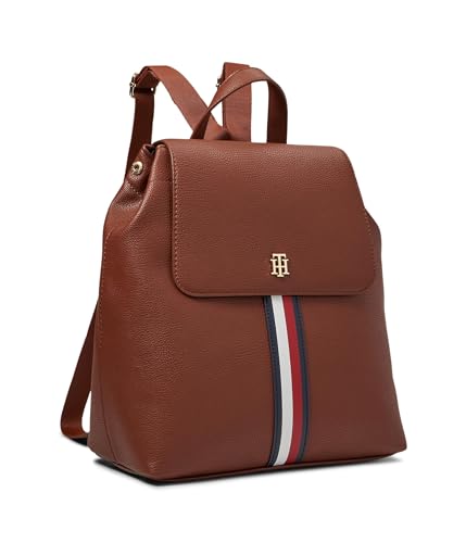 Tommy Hilfiger Ruby II Flap Backpack-Pebble PVC Heritage Brown One Size