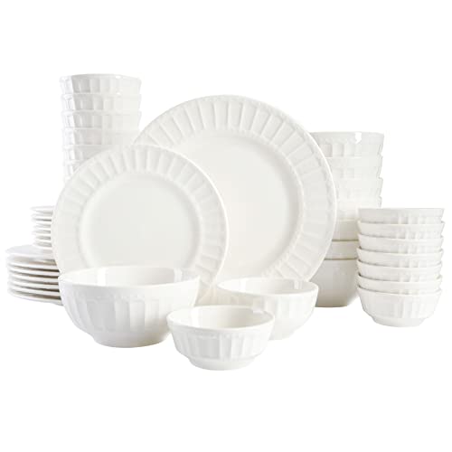 Gibson Home Zen Buffet Porcelain Dinnerware Set, Service for 8 (40pcs), White (Embossed)