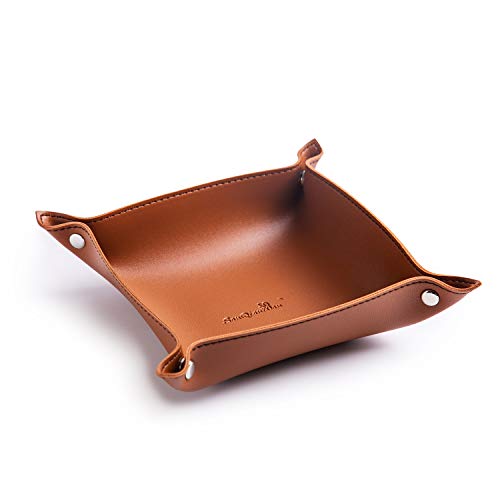 SANQIANWAN PU Leather Jewelry Valet Tray for Women and Man, Portable Entryway Table Tray Bedside Nightstand Desk Tray Small Catchall Travel Dish Plate for Key,Wallet,Watch,Coin (Brown-B)