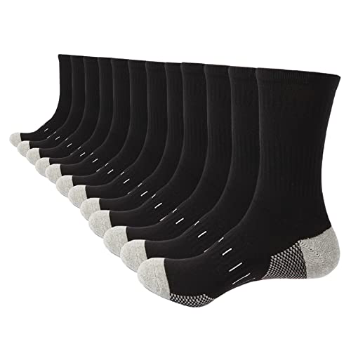 BUDERMMY Men's Cotton Moisture Wicking Heavy Cushion Crew Work Socks,6-12, 6Pairs (as1, numeric, numeric_9, numeric_12, regular, tall, black 1, 9-12)