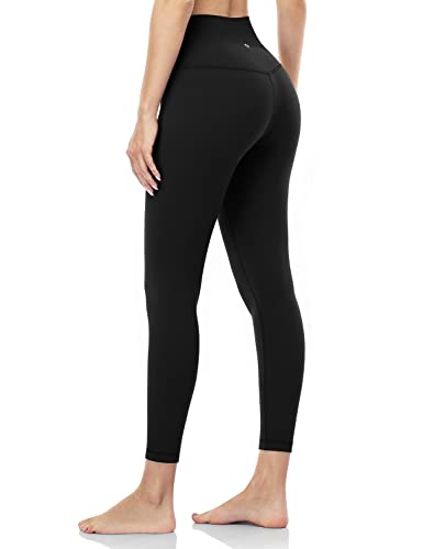 HeyNuts Pure&Plain 7/8 High Waisted Leggings for Women, Athletic Compression Tummy Control Workout Yoga Pants 25'' Black M(8/10)