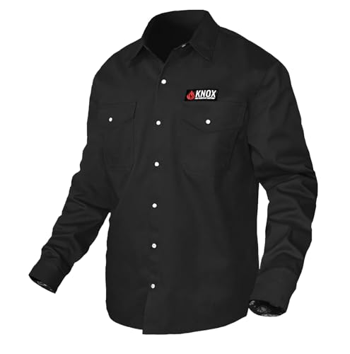 Knox FR Shirts for Men | Flame Resistant Shirt with Pearl Snap Buttons | NFPA2112 Light Weight Fire Retardant Welding Shirt (as1, alpha, l, regular, regular, Black)