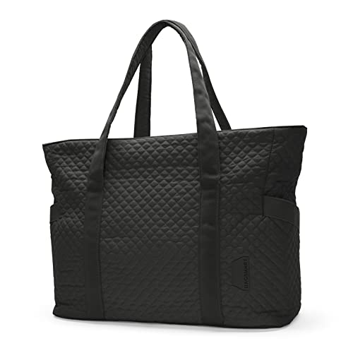 BAGSMART Large Tote Bag For Women, Travel Shoulder Bag Top Handle Handbag with Yoga Mat Buckle for Gym, Work, Travel(Black, Large