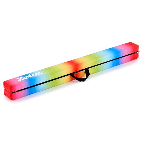 ZELUS 8' Folding Gymnastics Balance Beam, Floor Balance Beam w/Carry Handles Anti-Slip Base for Kids, Beginners & Professional Gymnasts (8 ft, Rainbow)