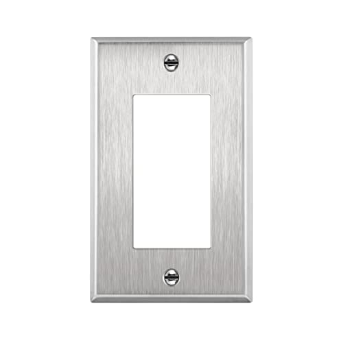 ENERLITES Decorator Switch or Receptacle Outlet Metal Wall Plate, Corrosion Resistant, Size 1-Gang 4.50' x 2.76', UL Listed, 7731, 430 Stainless Steel, Silver