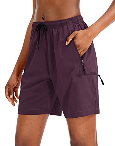 SANTINY Women's Hiking Cargo Shorts Quick Dry Lightweight Summer Shorts for Women Travel Athletic Golf with Zipper Pockets(Purple_XXL)