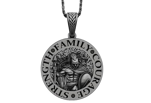 Topnnice Spartan Necklace for Men – Helmet/Shield Pendant - 925 Sterling Silver – Warrior Necklace - Greek Warrior Pendant - Greek Jewelry - Gift for Men (22'' / 55 cm, Spartan-1, Oxidized)