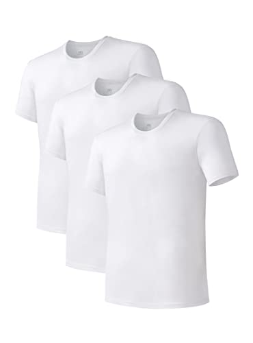 DAVID ARCHY Men's Undershirt Bamboo Rayon Moisture-Wicking White T-Shirts Stretch Crewneck Tees for Men, 3-Pack (XL, White)