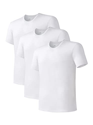 DAVID ARCHY Men's Undershirt Bamboo Rayon Moisture-Wicking White T-Shirts Stretch Crewneck Tees for Men, 3-Pack (M, White)