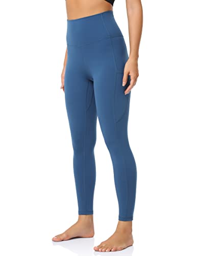 YUNOGA Women's High Waist Buttery Soft Athletic Yoga Pants 25' Inseam Leggings with Pockets (L, Blue Pansy)