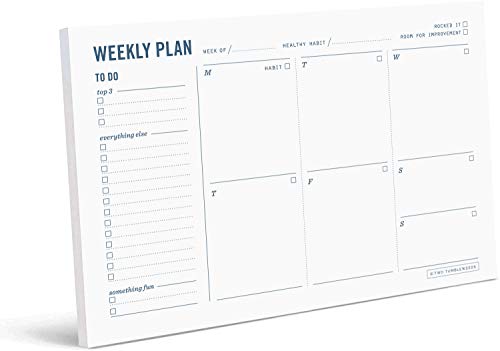 Two Tumbleweeds Weekly Planner Pad - Undated 6x9' Weekly To-Do List Notepad with Calendar and Task List, Perfect Desk Organizer for School & Work | 50 Tear Off Sheets