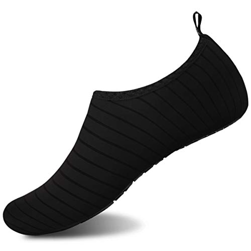 WateLves Womens and Mens Kids Water Shoes Barefoot Quick-Dry Aqua Socks for Beach Swim Surf Yoga Exercise (TW.Black, XXXL)