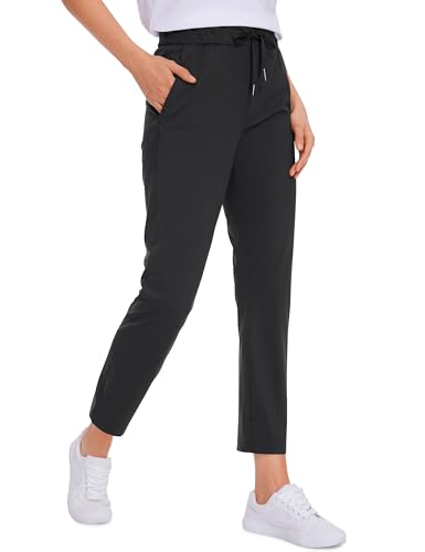 CRZ YOGA Womens 4-Way Stretch Ankle Golf Pants - 7/8 Dress Work Pants Pockets Athletic Travel Casual Lounge Workout Black Medium