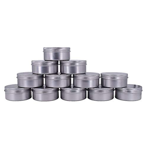 Healthcom 6-Ounce 12 Pack 180ml Empty Silver Round Aluminum Tin Cans Screw Top Metal Tins Aroma Hair Wax Tins Cosmetic Container Organization for Accessories DIY Beauty Salve Crafts Spice Candles